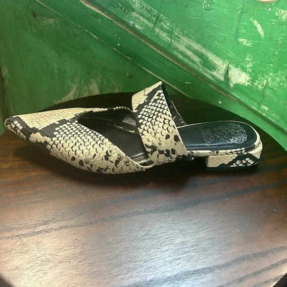 Vince Camuto Black and Cream Snake Print Mules - Picture 6 of 7